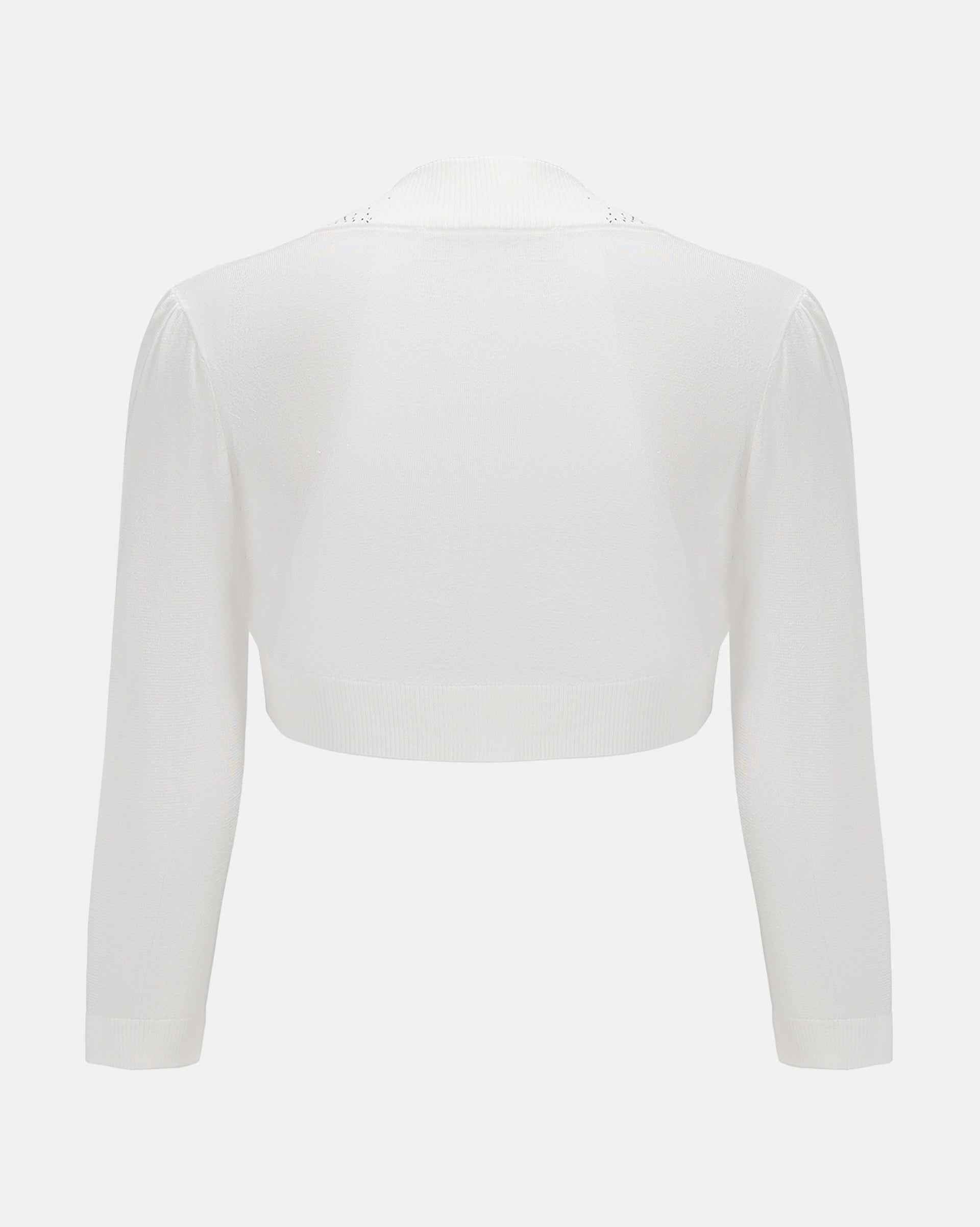 Crystal-Embellished Three-Quarter Sleeve Cropped Cardigan