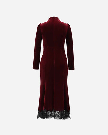 Velvet Lace-Trim Midi Dress