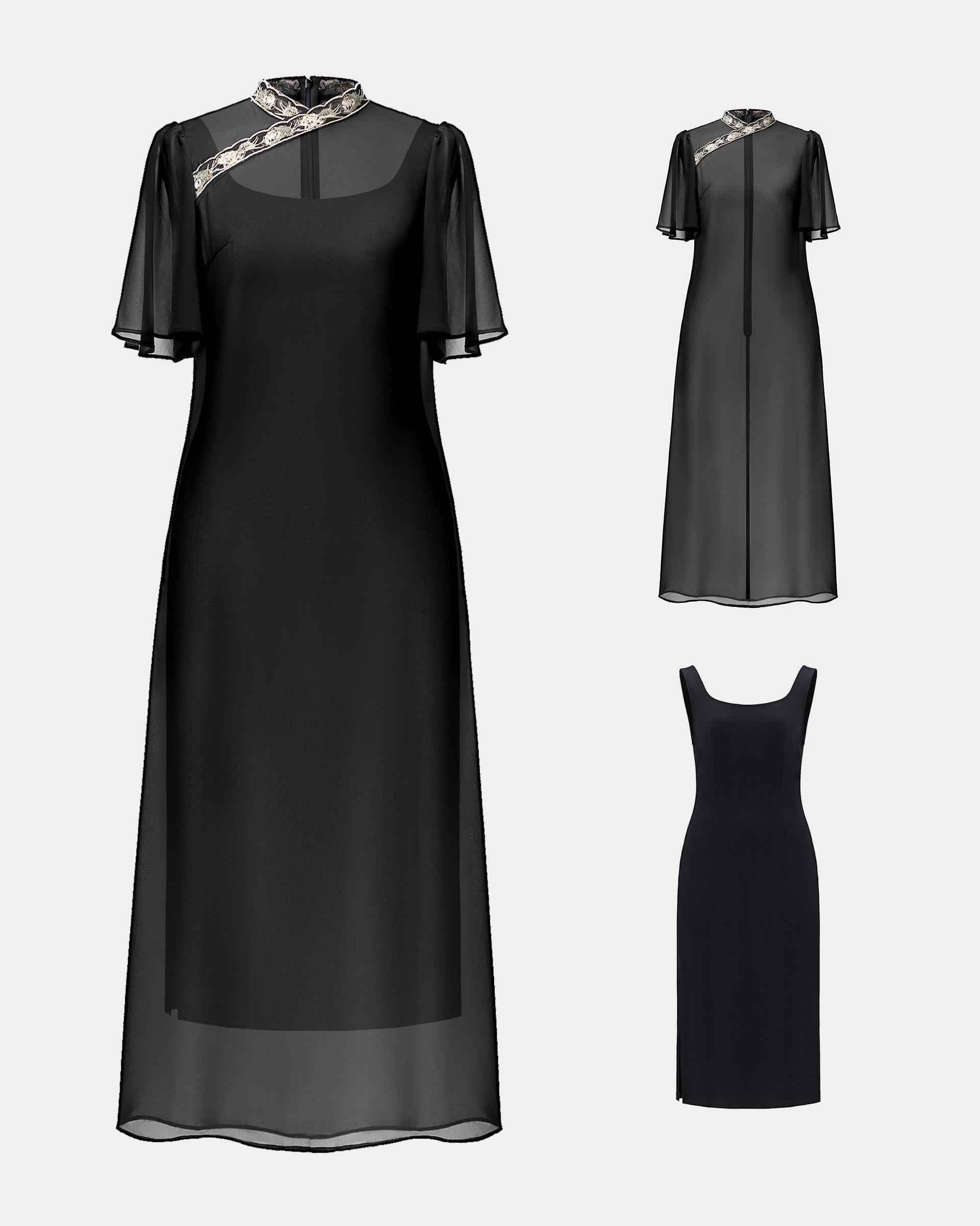 Chinese-Inspired Embroidered Cinched-Waist Shift Dress