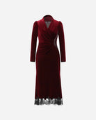 Velvet Lace-Trim Midi Dress