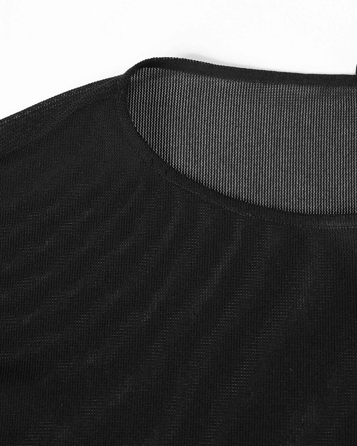 The broad neckline creates a gentle horizontal line across the upper body.