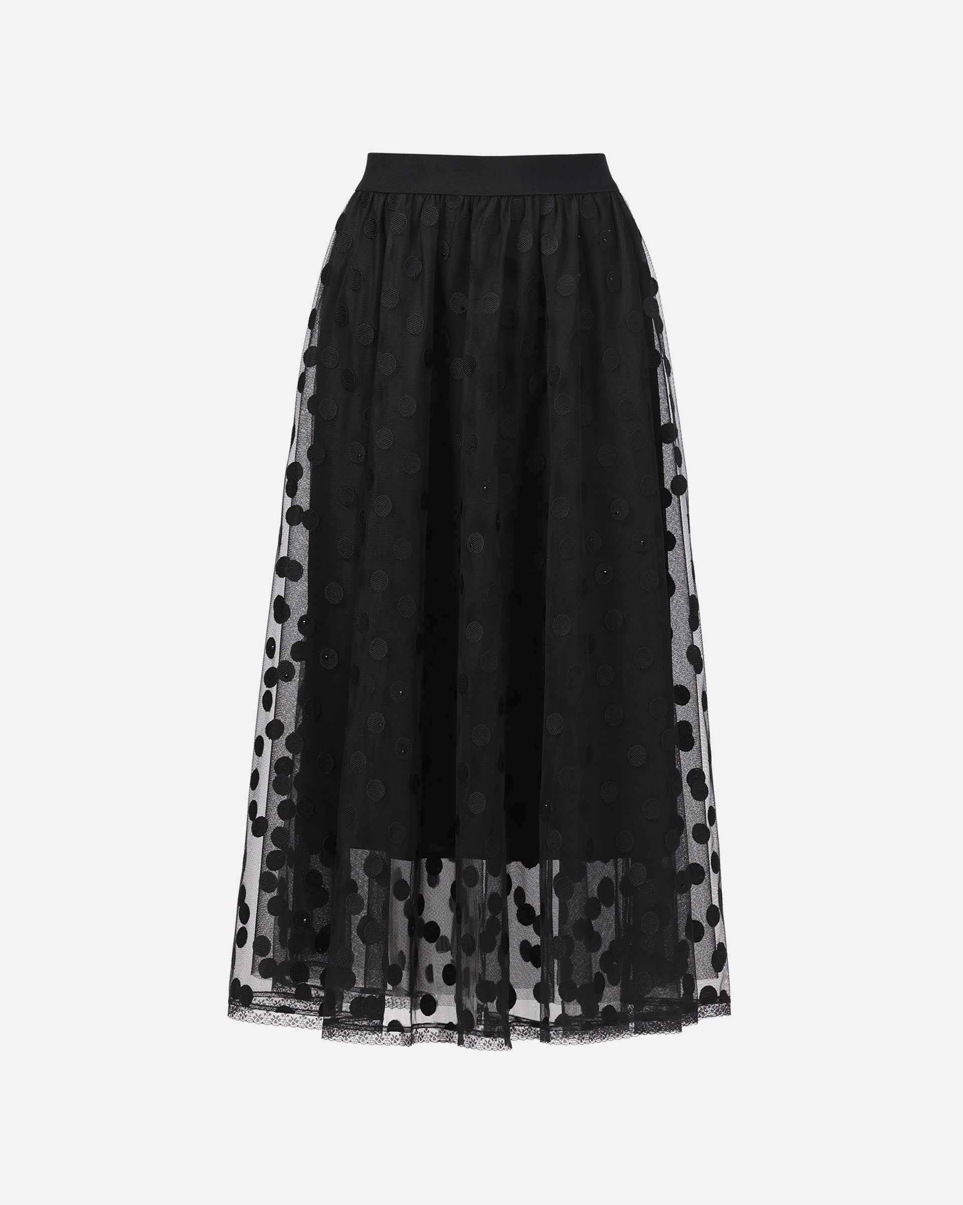 Vintage Polka Dot Rhinestone-Embellished Midi Skirt