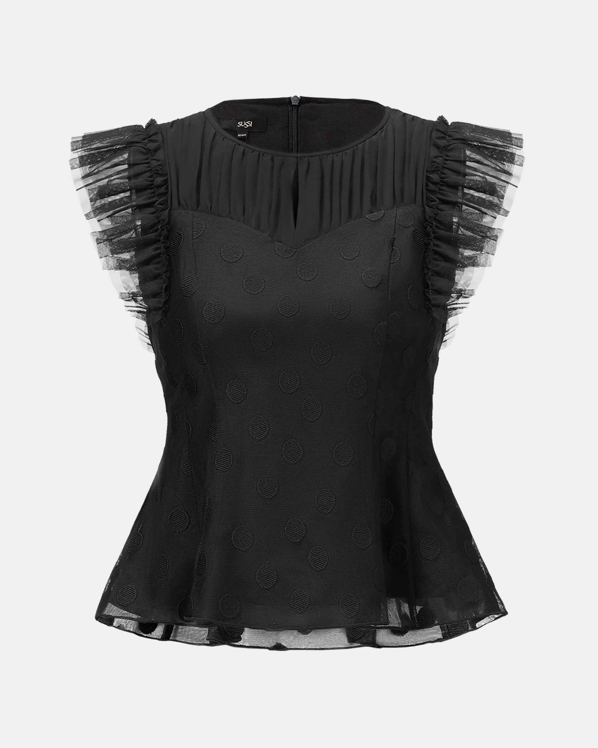 Casual Flutter-Sleeve Fitted Waist Top