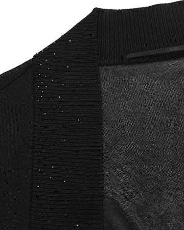 Rhinestone-Embellished Cropped Knit Cardigan